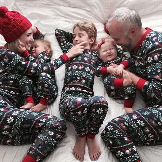 Family Christmas Set Holiday Pajamas Deer PrintingT-shirt+ Striped Printed Trousers Set