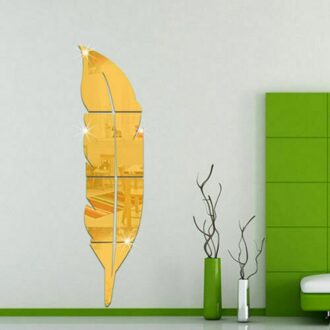 Family Living Room DIY 3D Feather Wall Sticker Acrylic Modern Mirror Decal Leaf Home Decor Goud