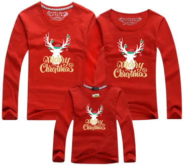 Family Look T-shirts Christmas Elk Claus Reindeer Elk Print Tees Red Top 2020 Christmas Family Matching Clothes Full Sleeve