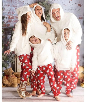 Family Matching Outfits Christmas Pajamas Set Winter Warm Men Women Kid Sleepwear Parent-child Clothes Hooded Hoodies Long Pants