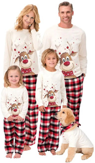 Family Matching Xmas Pyjamas Set Long Sleeve Elk Blouse Plaid Pants Sleepwear