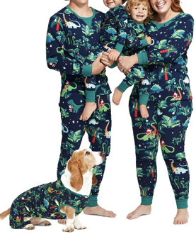 Family Pajama Suit Long Sleeve Round Neck Cartoon Dinosaur Printed Family Sleepwear Suit Lovely Family Outfit