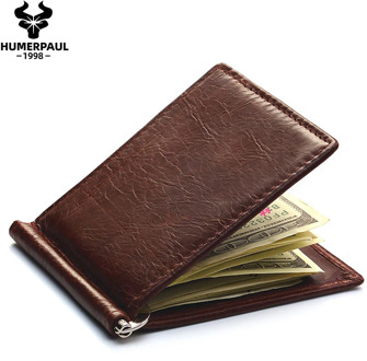 Famous Brand Men Money Clip Genuine Leather Bifold Male Purse Billfold Wallet Card Horder Male Clamp Slim Money Purse