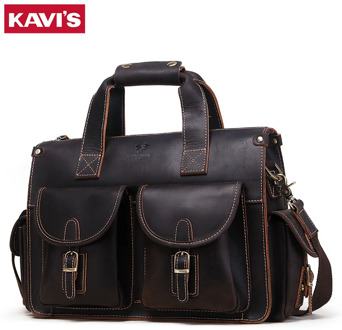 Famous Brand Retro Dark Coffee Travel Bags Large Crazy Horse Genuine Leather Male Handbags Business Shoulder Bag Men For Office