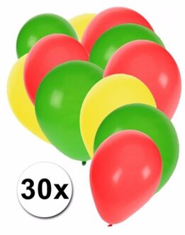 Fan ballonnen groen/geel/rood 30 stuks - Ballonnen Multikleur