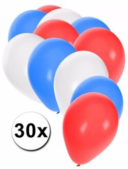 Fan ballonnen rood/wit/blauw 30 stuks - Ballonnen Multikleur