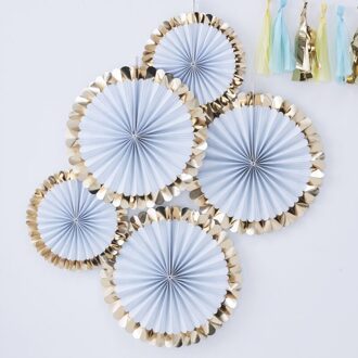 Fan Decoratie - Pastel Blauw & Goud (5 Stuks)