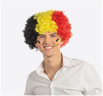 Fan Supporters verkleed pruik - Belgie of Duitsland - zwart/geel/rood - heren Multi