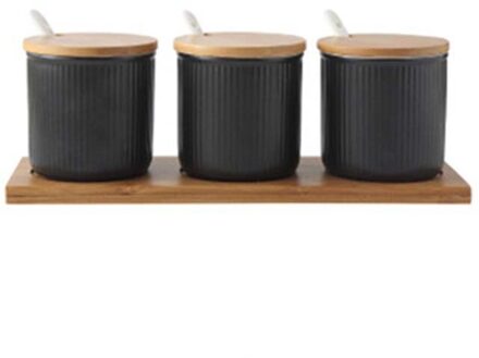 Fancity Creatieve Nordic Keuken Keramische Kruiden Pot Driedelige Set Met Deksel Lepel Lade Huishoudelijke Olie En Zout Kruiden jar S 1