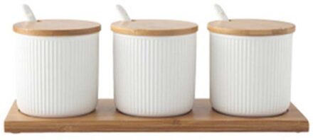 Fancity Creatieve Nordic Keuken Keramische Kruiden Pot Driedelige Set Met Deksel Lepel Lade Huishoudelijke Olie En Zout Kruiden jar S 3