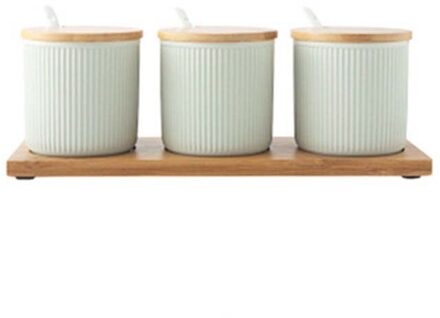 Fancity Creatieve Nordic Keuken Keramische Kruiden Pot Driedelige Set Met Deksel Lepel Lade Huishoudelijke Olie En Zout Kruiden jar S 4