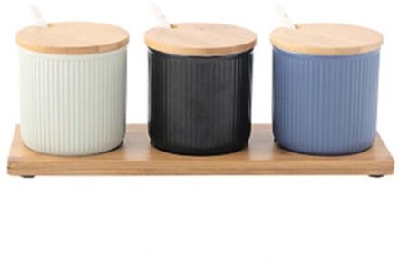 Fancity Creatieve Nordic Keuken Keramische Kruiden Pot Driedelige Set Met Deksel Lepel Lade Huishoudelijke Olie En Zout Kruiden jar S 5