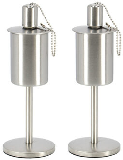 Fancy Flames Esschert design RVS olie/tuinfakkel - 2x - 9.5 x 25 cm - op stabiele voet