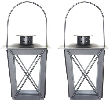 Fancy Flames Flancy Flames Windlicht - Set van 2x stuks - ijzer - zilverkleurig - 16 cm - lantaarn