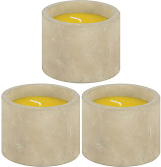 Fancy Flames Geurkaars citronella - 3x - in betonnen houder - 10 branduren - citrus - geurkaarsen Geel