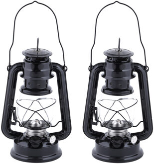 Fancy Flames Lantaarn - 2x stuks - zwart - - 11,7x15,7x24 cm - windlicht