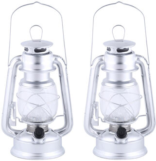 Fancy Flames Lantaarn - 4x stuks - op batterijen - zilverkleurig - windlicht - metaal - LED - 11,5 x