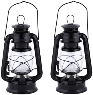 Fancy Flames Lantaarn - 4x stuks - op batterijen - zwart - windlicht - metaal - LED - 11,5 x 15 x 24