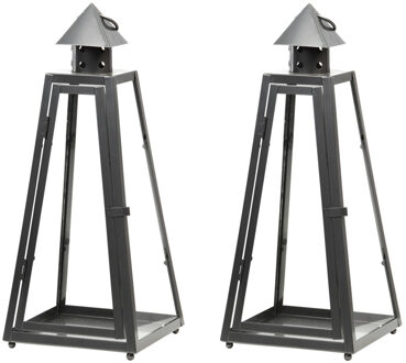 Fancy Flames Lantaarn - set van 2x stuks - metaal - 16,7 x 39,9 cm - windlicht voor tuin