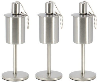 Fancy Flames RVS olie/tuinfakkel - 3x - 9.5 x 25 cm - op stabiele voet