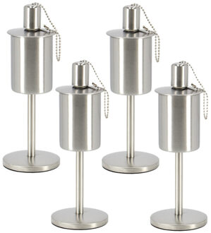 Fancy Flames RVS olie/tuinfakkel - 4x - 9.5 x 25 cm - op stabiele voet
