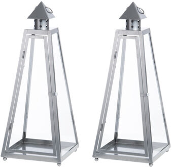 Fancy Flames Tuin lantaarn/windlicht - 2x - ijzer - grijs - 21,8 x 21,8 x 54,3 cm