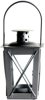 Fancy Flames Tuin lantaarn/windlicht - ijzer - zilver - 7,5 x 7,5 x 11 cm - Tuinverlichting - Kaarsenhouders