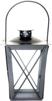 Fancy Flames Zilveren tuin lantaarn/windlicht van ijzer 12 x 12 x 20 cm - Lantaarns