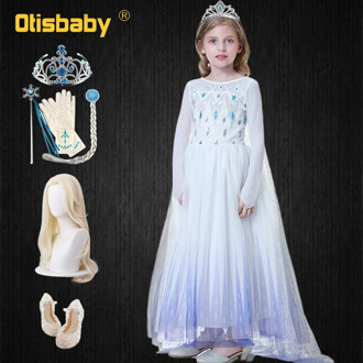 Fancy Girl Floor Length Shine Snow Queen Sequin Elsa Princess Girls Dress with Long Cloak Elsa Party Cosplay Costume Vestidos