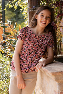 Fancy krinkel top bloemenprint voor meisjes in de kleur Roze - 128