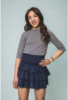 Fancy navy top geomatric print voor meisjes in de kleur - maat 176 Beige