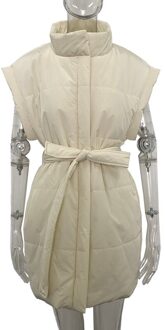 Fandy Lokar Schouderophalen Zakken Lente Herfst Vesten Vrouwen Mode Tie Riem Casual Jassen Vrouwen Elegante Stand Kraag Vesten Vrouwelijke Dames ivoor / S