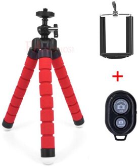 Fangtuosi Mini Flexibele Spons Statief Handheld Monopod Met Draadloze Bluetooth Afstandsbediening Voor Iphone Samsung En Mini Camera rood met afgelegen