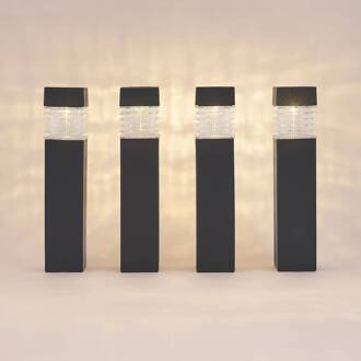 Fanney LED solar-aardspies, 4 per set grijs