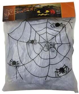 Faram Decoratie spinnenweb/spinrag met spinnen - 100 gram - wit - Halloween/horror versiering - Feestdecoratievoorwerp