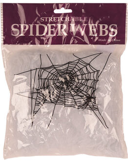 Faram Decoratie spinnenweb/spinrag met spinnen - 20 gram - wit - Halloween/horror versiering - Feestdecoratievoorwerp