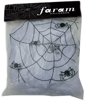 Faram Decoratie spinnenweb/spinrag met spinnen - 50 gram - wit - Feestdecoratievoorwerp