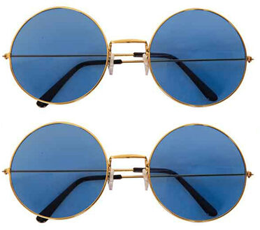 Faram Hippie zonnebril - 2x - blauw - flower power - 60s - ronde glazen