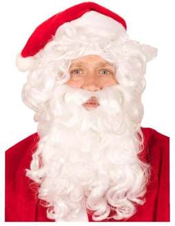 Faram kerstman baard en pruik - verkleed baarden - wit - Pruik met de bekende krullen