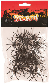 Faram nep spinnen/spinnetjes 2 cm - zwart - 30x stuks - Horror/griezel thema decoratie beestjes - Feestdecoratievoorwerp