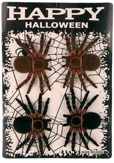 Faram nep spinnen/spinnetjes 8 cm - zwart/bruin - 4x stuks - Horror/griezel decoratie beestjes - Feestdecoratievoorwerp