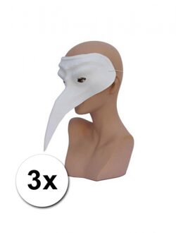 Faram Party - 3x - Venetiaans snavelmasker - plastic - wit - zelf beschilderen