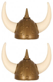 Faram Party Gouden Vikingen verkleed helm met hoorns - 4x stuks - volwassenen - pvc - carnaval