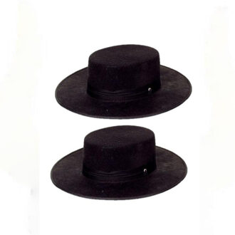 Faram Spaanse hoed - 2x - zwart - carnaval verkleed hoeden - volwassenen