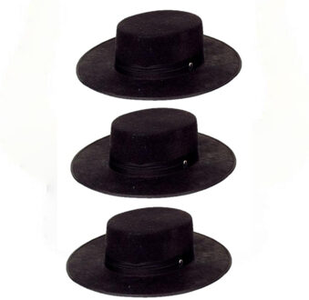 Faram Spaanse hoed - 3x - zwart - carnaval verkleed hoeden - volwassenen