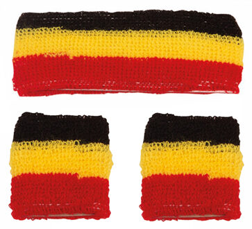 Faram Zweetbandjes set - zwart/geel/rood - verkleed accessoires - hoofd en pols - Belgie Multi