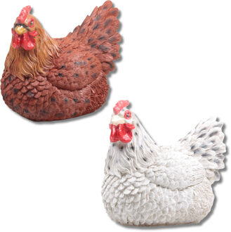 Farmwood Animals 2x Kip tuin beeldje - voor binnen/buiten - 24 x 18 x 20 cm - dieren tuinbeelden