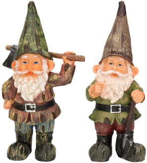 Farmwood Animals Combi van 2x tuinkabouters van 24 cm - met bijl/met schop