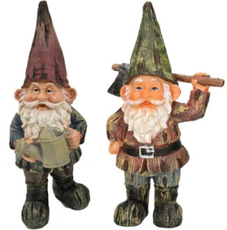 Farmwood Animals Combi van 2x tuinkabouters van 24 cm - met gieter/met bijl