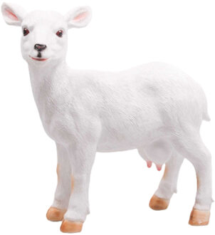 Farmwood Animals Geitje tuin beeldje - voor binnen/buiten - 28 x 10 x 32 cm - dieren tuinbeelden - wit
